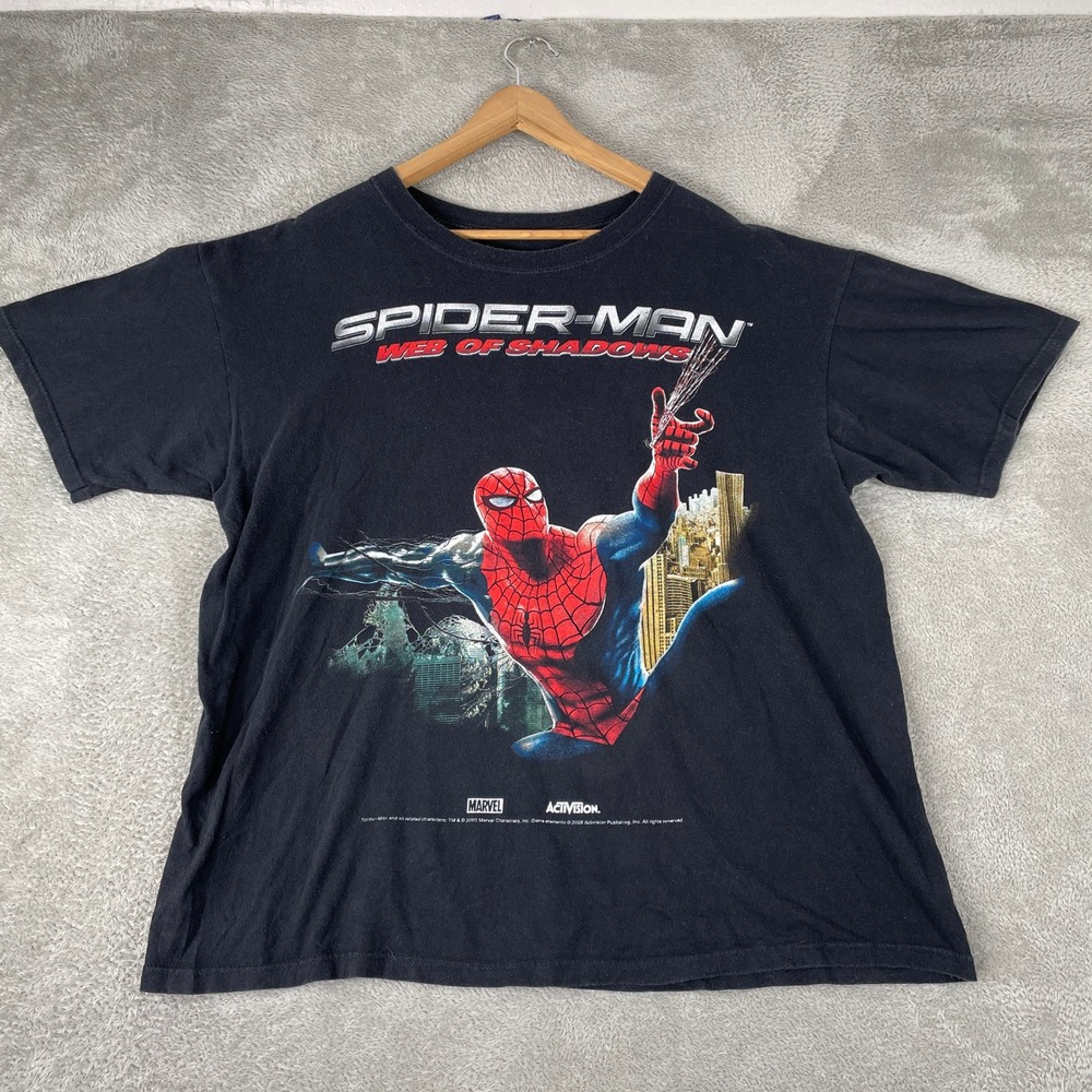 Spider-Man Web of Shadows Shirt Mens XL Black Marvel Vintage Y2K Game Promo